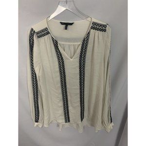 White House Black Market SZ 10 V Neck Aztec Long Sleeve Blouse Top